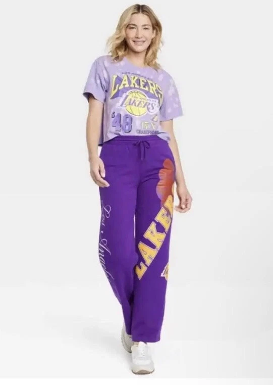 NBA LA Lakers Outfit Crop Top Pants Wide leg Women s Size 2X Purple Graphic
