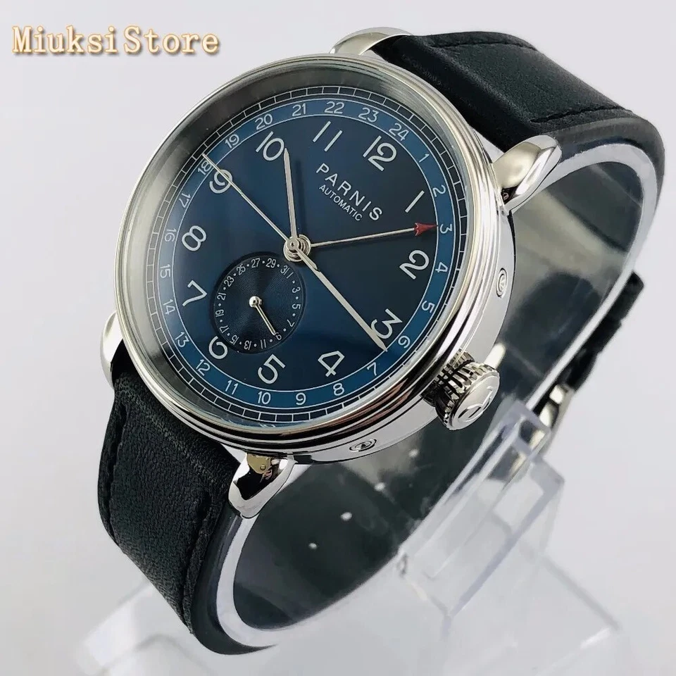 Reloj mecánico automático funcional esfera azul elegancia llamativo GMT impermeable Foto 4 de 4