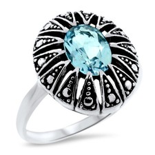 GENUINE 1.33 CT SKY BLUE TOPAZ ANTIQUE STYLE 925 STERLING SILVER RING   1103z