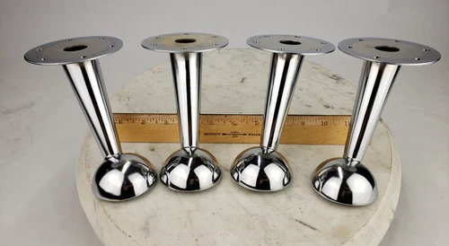 4x 4-1/2" Tall Chrome MCM Modern Retro Contemporary Horn Furniture Leg Nickel
