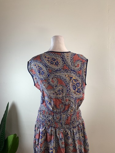 J. Crew Blue Paisley Smocked Drop Waist Dress Silk, Size 6 - Picture 5 of 8