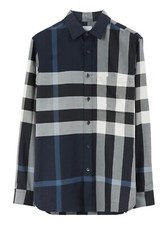  NO CUSTOMS TAX BURBERRY navy blue slim fit classic check cotton shirt Medium