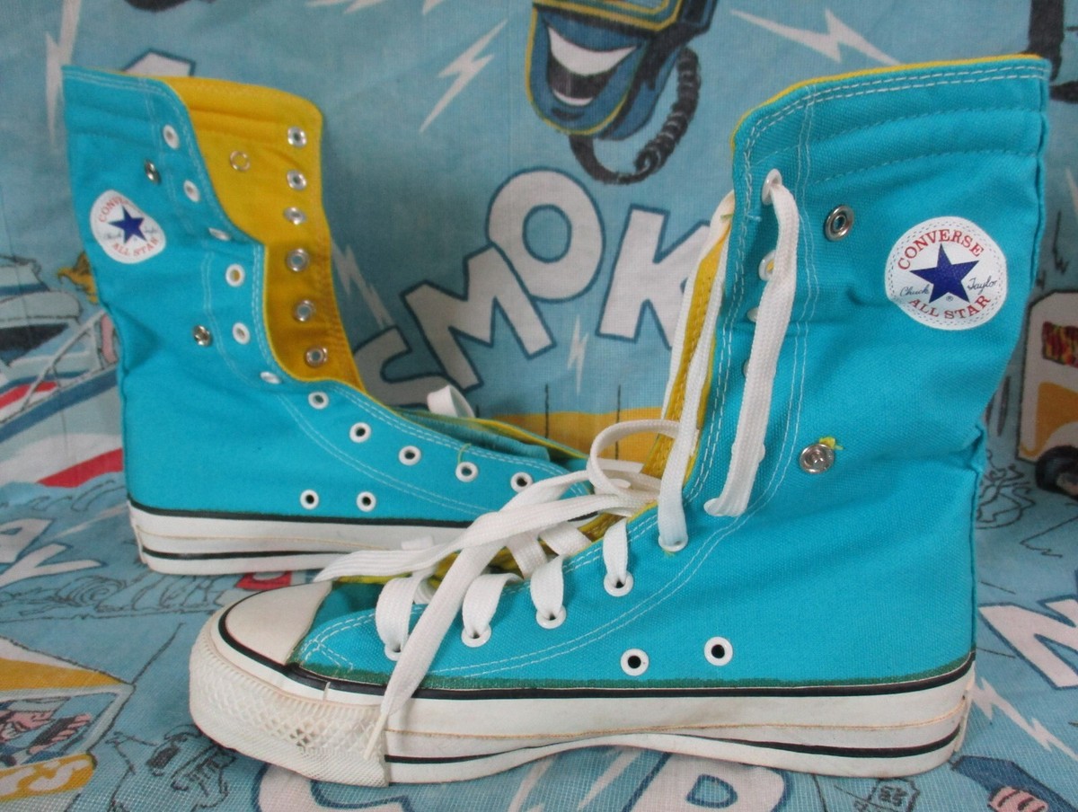 VTG 80s Converse All Star Dead Stock Turquoise Yellow Extra VTG 80s Converse All Star Dead Stock Turquoise Yellow Extra