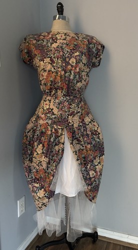 Vintage 80s Does Victorian Tapestry Bustle Dress Regency New Wave Goth Boho Med