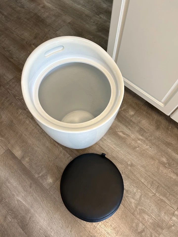 Taburete de almacenamiento cónico redondo blanco para niños asiento acolchado con tapa extraíble  Foto 4 de 4