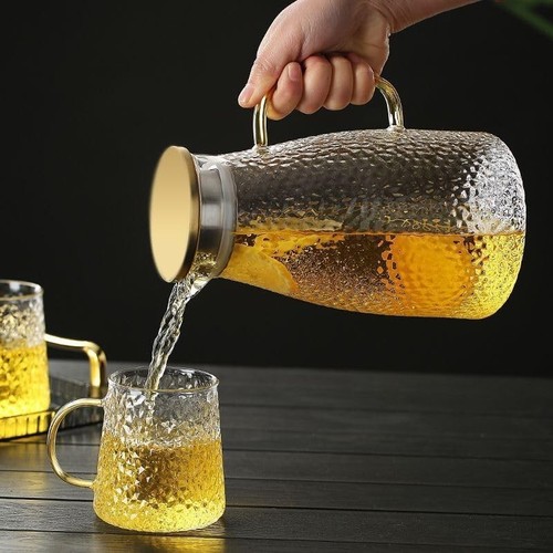 Glass Pitcher with Lid 68oz /2000 ml Borosilicate Glass Jug 2 PCS for Water &Tea - Picture 4 of 9