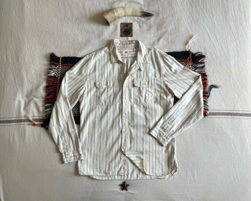 LEVIS Japanese Selvedge Work Shirt L Fancy Vintage Workwear Stripe RRL LVC Rare - Afbeelding 1 van 24