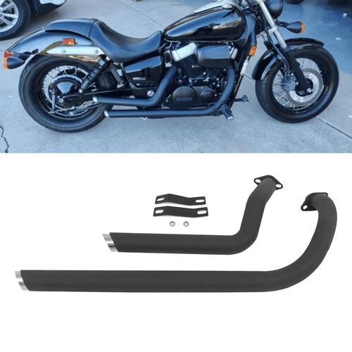 Shortshots Staggered Exhaust Pipe Kit For Honda Shadow 750 VT 750 VT400 Black