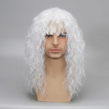 Men's White Wig Man's Long Curly Wavy Black Synthetic Full Wig Wig Cap