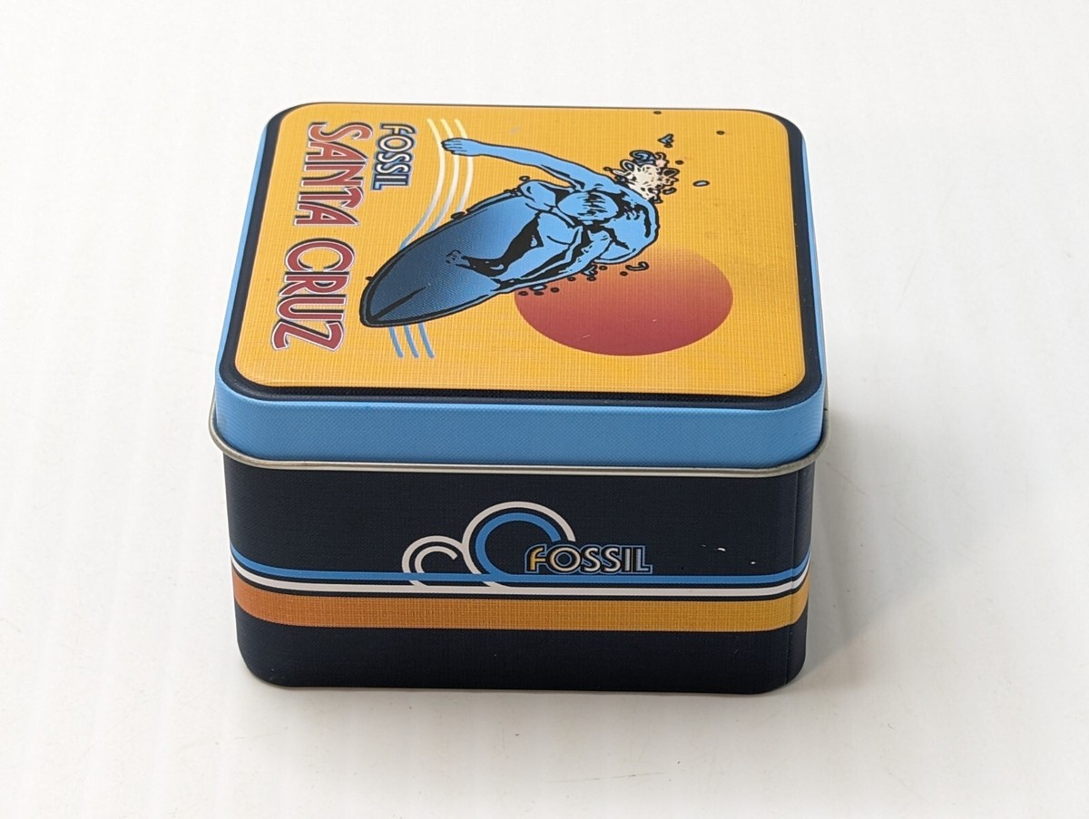 Fossil Empty Metal Watch Tin Box Santa Cruz Surfer 3.5x3.5x2.5
