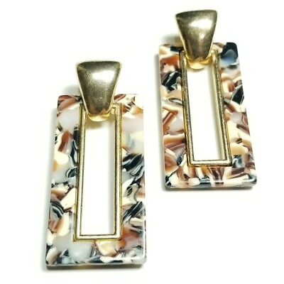 E0047 Cute Multi Color Acrylic Open Rectangle Shape Drop Dangle Post Earrings