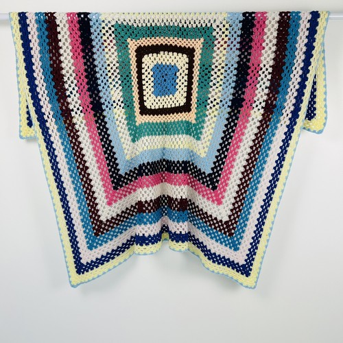 Crochet blanket Throw Granny Squares Handmade Large 64” X 64” Rainbow 60s 70s - Picture 8 of 24