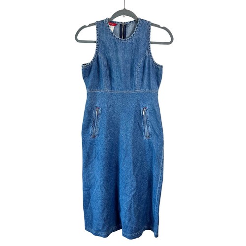 Vintage ESPRIT Sleeveless Denim Midi Dress Size Medium Juniors 90s Y2K Pockets