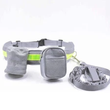 NNEDSZ Grey Reflective Pet Waist Bag with Hands-Free Leash for Night Safety - Ad