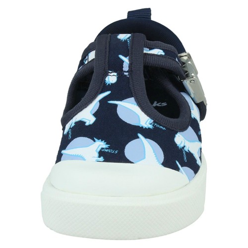 *SALDI* Ragazzi Clarks Doodles City Dance T Blu Navy Canvas Pumps - Picture 9 of 10