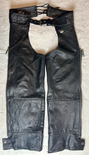 Harley Davidson Leather Men’s Chaps Motorcycle Riding Gear Black Used Size Small