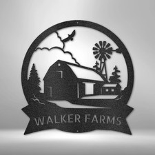 Personalized Barn House Sign with Barn and Windmill Scene