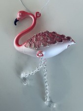 Glass Blown Pink Flamingo Ornament Clear Crystal Legs Coastal Tropical 5  NWT