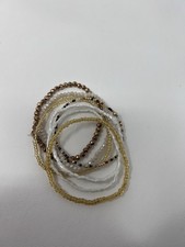 Womens Bracelet Set Gold/White Beaded 7 Bracelets