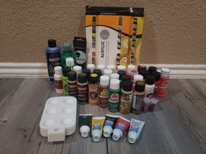 Lot Of 60+ Acrylic Paint Bottles Multi Color Brands