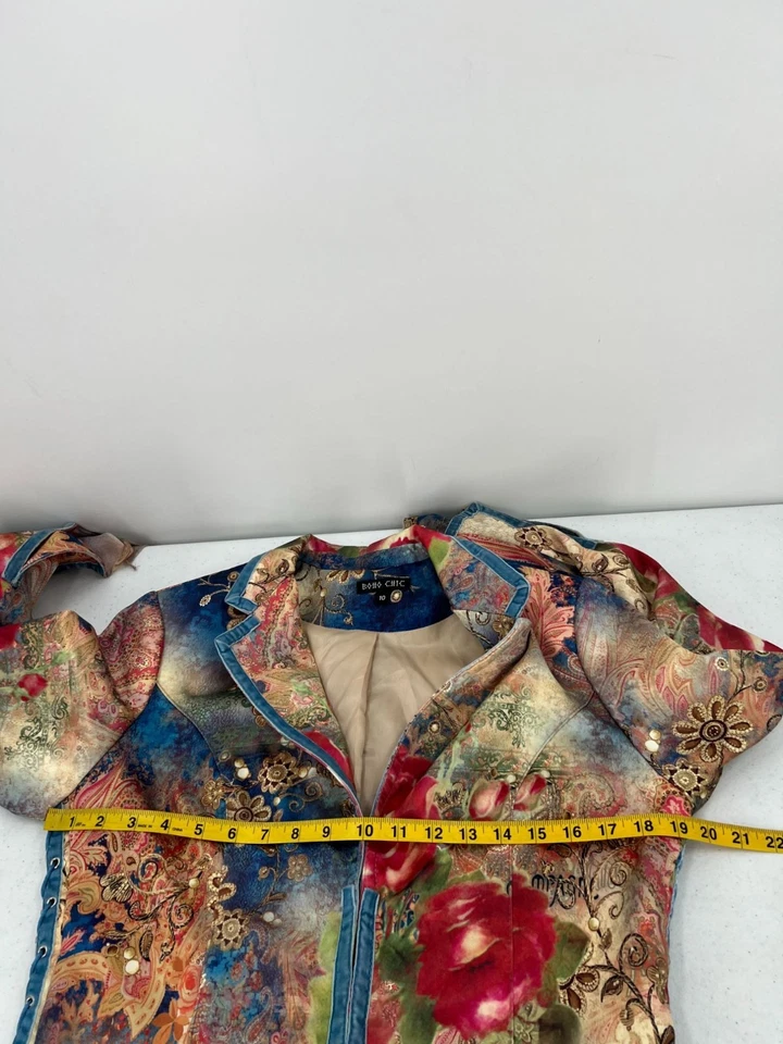 Chaqueta Blazer Boho Chic Talla 10 Satén Hippie Hada Cabrichosa Floral Paisley Foto 4 de 4