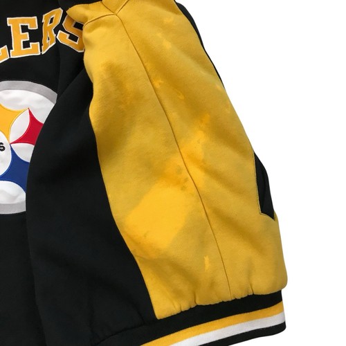 PITTSBURGH STEELERS FELPA CON CAPPUCCIO GIACCA 3XL XXXL BOMBER LETTERMAN VARSITY FULL ZIP Y2K - Foto 6 di 8
