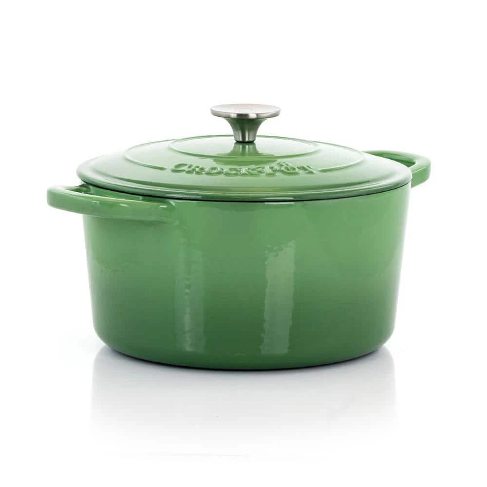 Crock-Pot Dutch Oven Pistachio Green 5 Qt Round Cast Iron Nonstick Lid Durable