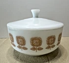 Federal Sunflower Fire King Bowl Dish w/ Lid 2.5 Quart Milk Glass READ