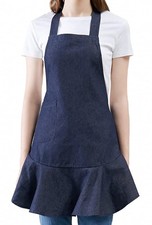 Women's Retro Denim Kitchen Bib Chef Apron Navy Blue