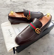 Authentic Gucci Web Donnie Gold GG Brown Leather Mens Loafer US11.5 EU45 UK11