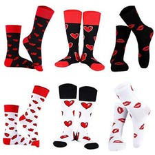 6 Pairs Valentine's Day Socks Couple Heart Crew Socks Novelty Funky Red Lips