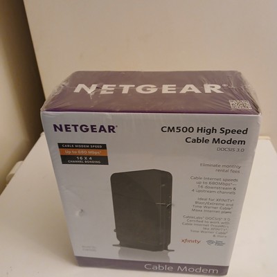 NIB NETGEAR CM500 Cable Modem (CM500100NAS) 680 Mbps with Power & Ethernet Cord