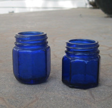 Vintage Noxzema Cobalt Blue 2"  2 1/4" tall 8-sided Glass Jar 2 
