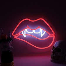 Vampire Fangs Lip Neon Sign Halloween Decorations Horror Theme Vampire purple