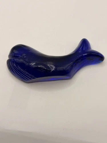 Vintage Blenko Handcraft Cobalt Blue Glass Whale Figurine Art Glass Decor
