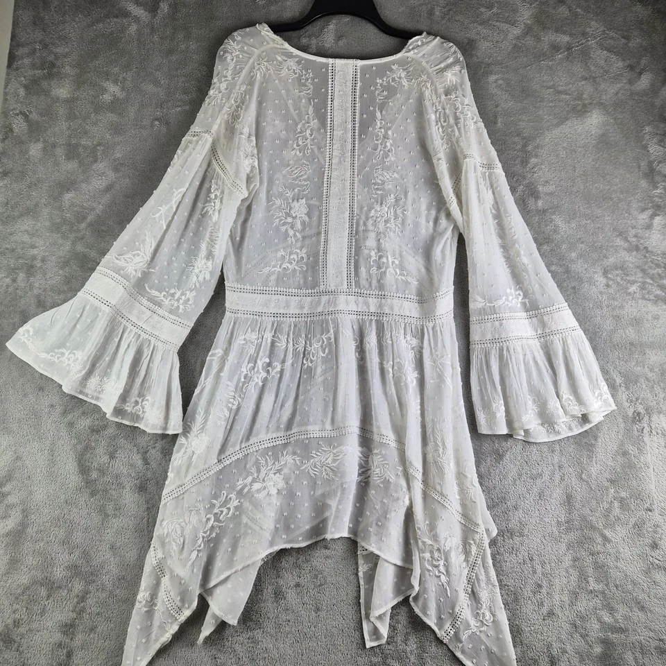 Vestido All Saints Dawn 4 Blanco Bordado Asimétrico Spitalfields Transparente Boho Foto 2 de 4
