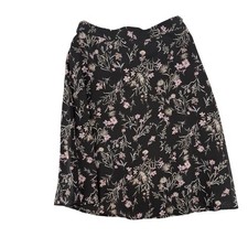 Leslie Fay Vintage 80's Floral Midi Skirt Black Pink Botanical Print ALine 8 USA