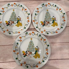 Disney Mickey Mouse & Pluto 8” Glass Salad Plates Set of 3- Zrike Brands