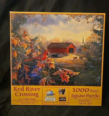 New And Sealed Sunsout  1000 Pc Red River Crossing Cardinal  Sam Timm #29184