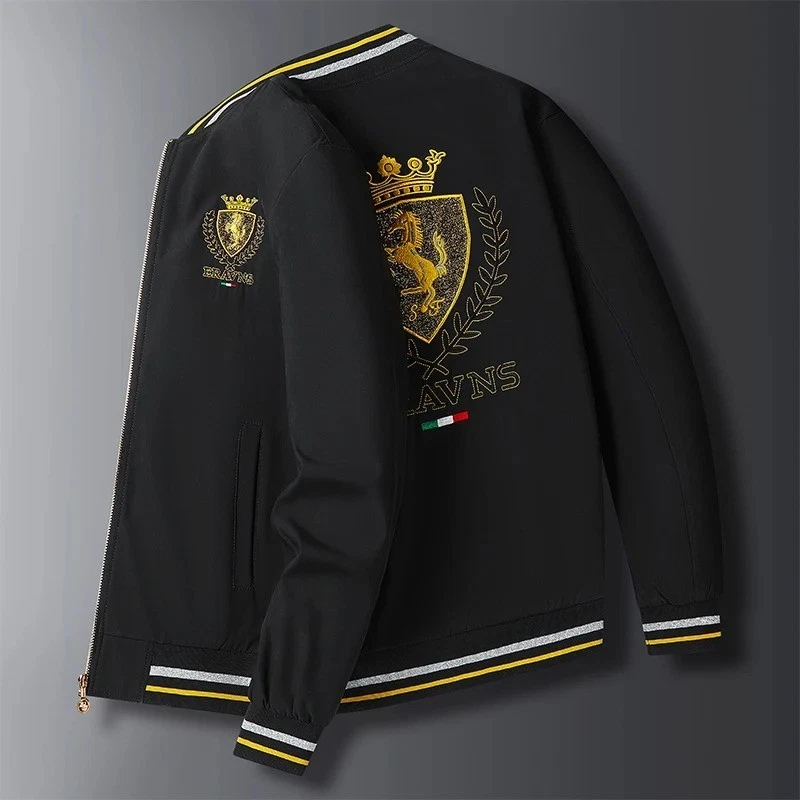 Men's Embroidered Baseball Bomber Jacket Slim Fit Autumn Casual Varsity Coat image 3