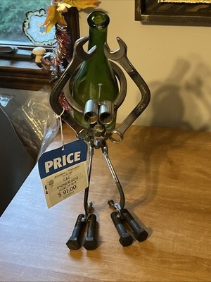 Sugarpost Gnome Be Gone Merlot Bot Steampunk Metal Welded Garden Wine Holder