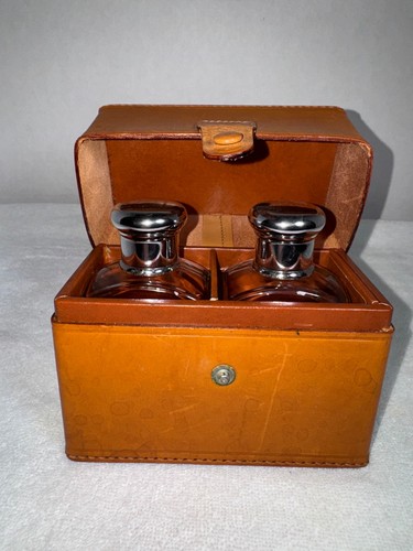 VTG 3 Piece Toiletry Travel Box Tuscany Cologne Bottles Saddle Tan Leather Italy