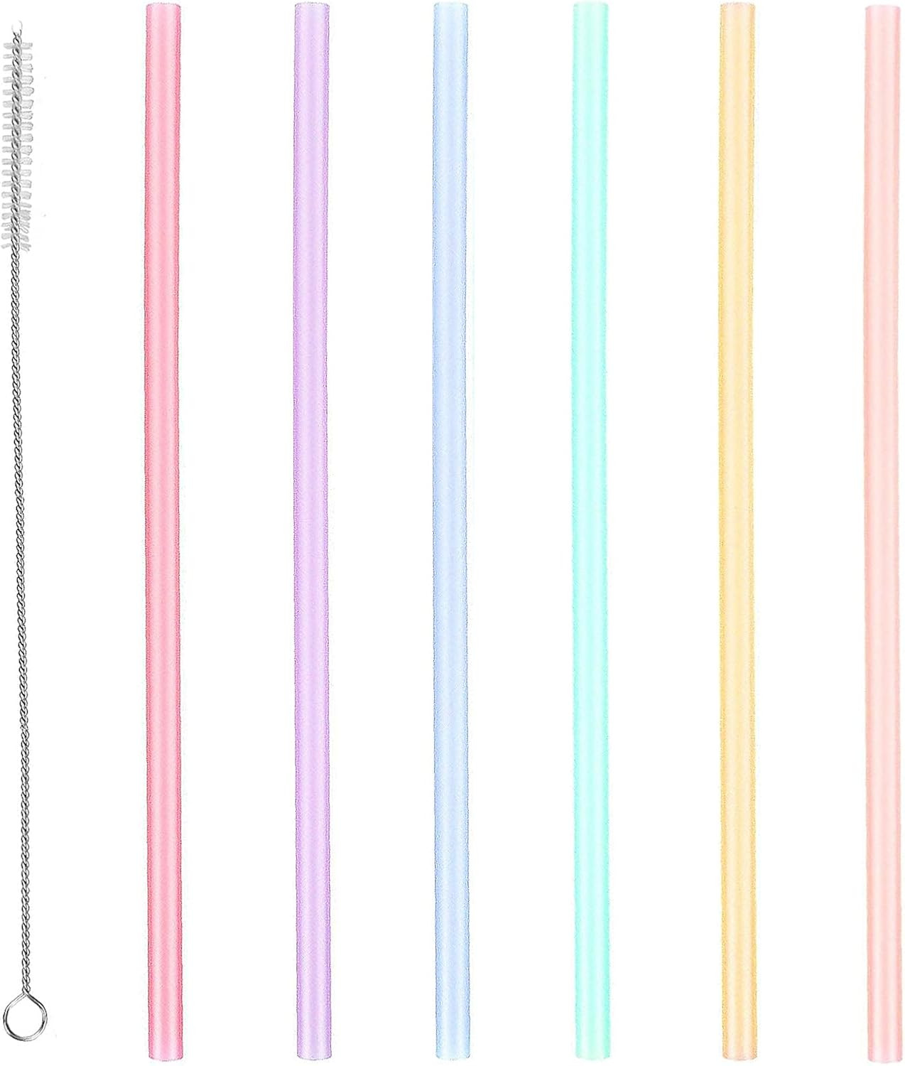 7 PCS Silicone Straws Reusable, Long Straw, Silicone Straw, with Cleaning Brushe