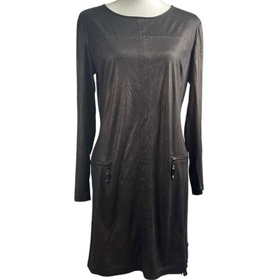 Insight New York Dress Size 6 Black Faux Leather Long Sleeve Zipper Pockets