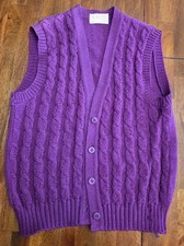 Pendleton Vintage Purple Cable Knit Vest Sleeveless Small Virgin Wool flawed