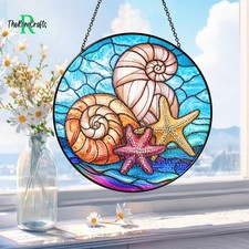 Seashell Stained Glass Beach Sun Catcher, Summer Vibes Window Hangin