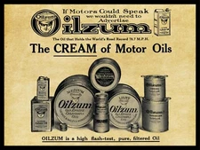1914 Oilzum Motor Oil NEW Metal Sign: White & Bagley, Worcester, MA - Large Size