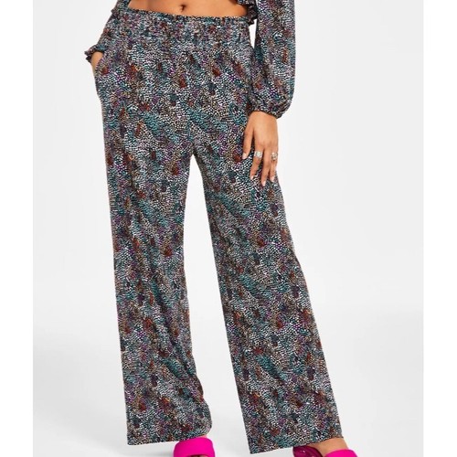 BAR III Petite Women’s Printed Wide-Leg Pull-On Pants Multi Size PL NWT - 第 2/4 張圖片