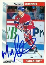 Mathieu Schneider autographed Hockey Card (Montreal Canadiens) 1992 Score #69