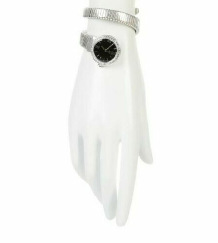 Colleen Lopez Silvertone Gemstone Dial Tubogas Coil Bracelet Watch Colleen Lopez Round Dial Coil Wrap Bracelet Watch, Black  main image 3